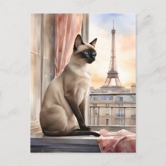 Siamische Katze Entspannen am Pariser Fensterplatz Postkarte