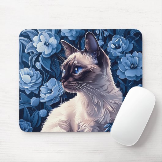 Siamische Katze in Blumen Mousepad (Mit Mouse)