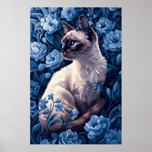 Siamische Katze in Blumen Poster