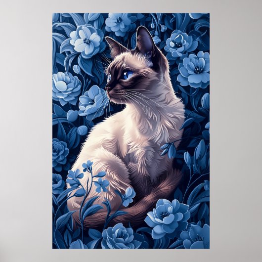 Siamische Katze in Blumen Poster (Vorne)