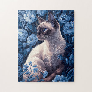 Siamische Katze in Blumen Puzzle