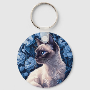 Siamische Katze in Blumen Schlüsselanhänger