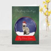 Siamische Katze in einem Weihnachtsschneeglobe Karte (Gelbe Blume)