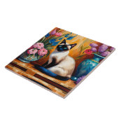 Siamische Katzen und Bouquets in Vasen, Aquarell Fliese (Seite)