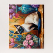Siamische Katzen und Bouquets in Vasen, Aquarell Puzzle (Vertikal)