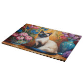 Siamische Katzen und Bouquets in Vasen, Aquarell Schneidebrett (Ecke)