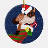 Siamische Katzenjause mit Strumpf und Weihnachtsma Keramik Ornament (Vorne)