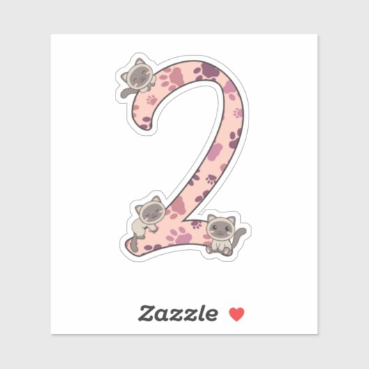 Siamkatze am zweiten Geburtstag für Kinder Aufkleb Aufkleber (Blatt)