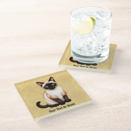 Siamkatze auf altem Papier Glasuntersetzer (Schrägansicht)