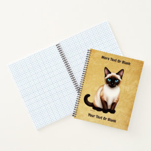 Siamkatze auf altem Papier Notizblock