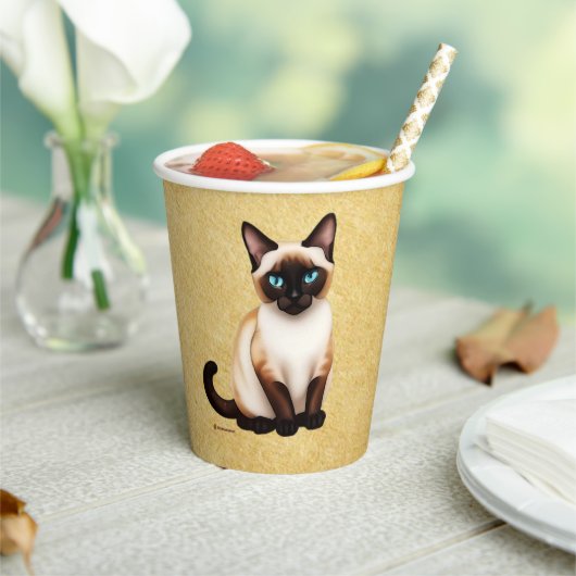 Siamkatze auf altem Papier Pappbecher (In Situ)