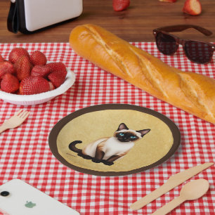 Siamkatze auf altem Papier Pappteller