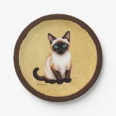 Siamkatze auf altem Papier Pappteller (Vorderseite)