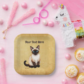 Siamkatze auf altem Papier Pappteller (Party)