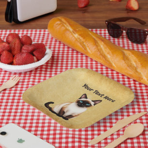 Siamkatze auf altem Papier Pappteller