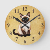 Siamkatze auf altem Papier Runde Wanduhr (Vorderseite)