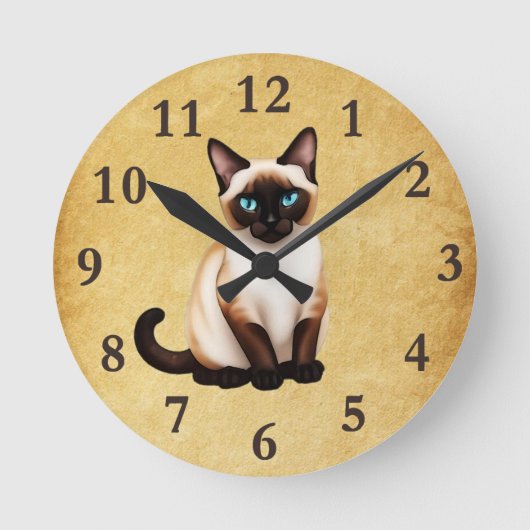 Siamkatze auf altem Papier Runde Wanduhr (Vorderseite)
