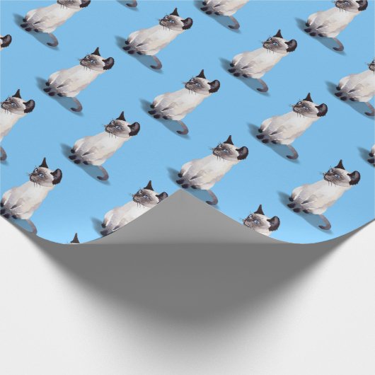 Siamkatze auf blauem Hintergrund Geschenkpapier (Ecke)