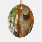 Siamkatze auf Blume am Haltegriff Tierverzierung Keramikornament (Rechts)