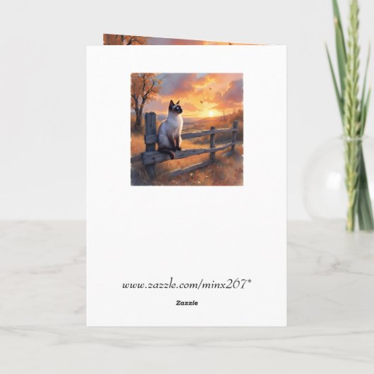 Siamkatze auf Splitterzaun Geburtstag Karte (Rückseite)