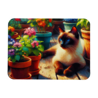 Siamkatze im Gartenölgemälde Magnet