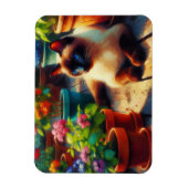 Siamkatze im Gartenölgemälde Magnet (Vertikal)