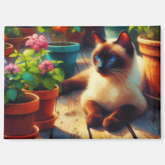 Siamkatze im Gartenölgemälde Magnet