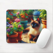 Siamkatze im Gartenölgemälde Mousepad (Mit Mouse)