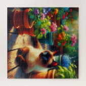 Siamkatze im Gartenölgemälde Puzzle (Horizontal)