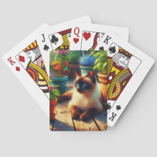 Siamkatze im Gartenölgemälde Spielkarten