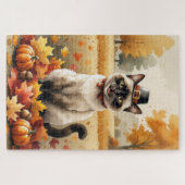 Siamkatze im Herbst hinterlässt Erntedank Art Puzzle (Horizontal)