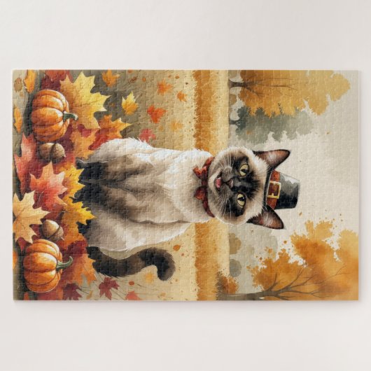 Siamkatze im Herbst hinterlässt Erntedank Art Puzzle (Horizontal)