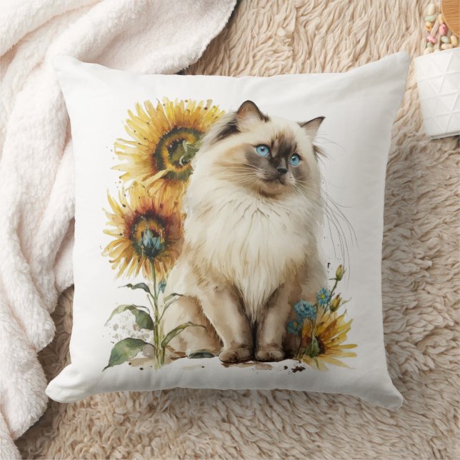 Siamkatze in Sonnenblumen Kissen (Decke)