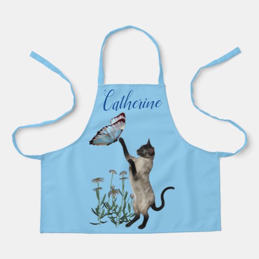 Siamkatze mit blauem Schmetterling Personalisiert Schürze (Vorderseite)