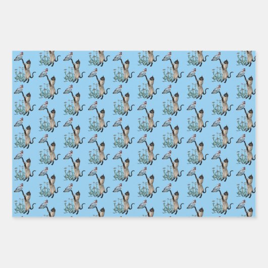 Siamkatze mit blauem Schmetterlingstiermuster Geschenkpapier Set (Vorderseite 2)