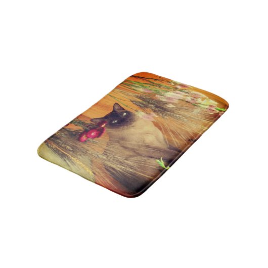 Siamkatze mit Blume Badematte (Schrägansicht)