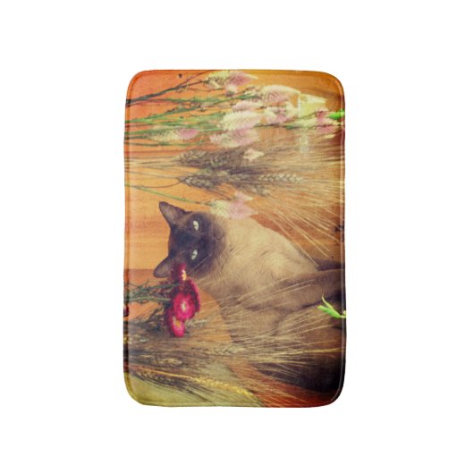 Siamkatze mit Blume Badematte (Vorderseite Vertikal)