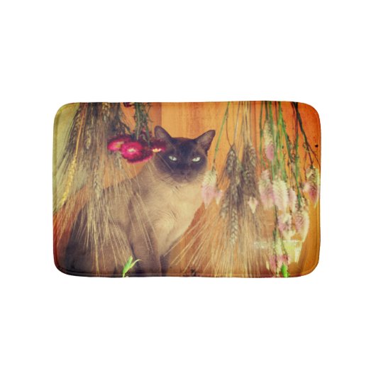 Siamkatze mit Blume Badematte (Vorderseite)