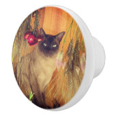 Siamkatze mit Blume Keramikknauf (Rechts)