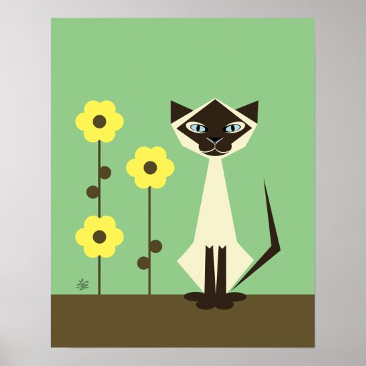 Siamkatze mit Blume Poster (Vorne)