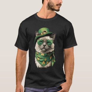 Siamkatze mit Herz Sonnenbrille Kleeblätter St Pat T-Shirt