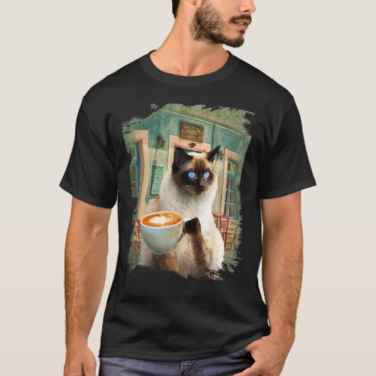 Siamkatze mit Kaffee T-Shirt (Vorderseite)