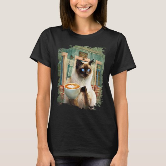 Siamkatze mit Kaffee T-Shirt (Vorderseite)