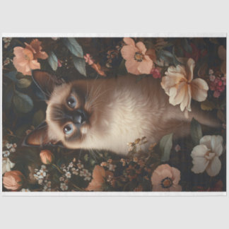 Siamkatze mit rosa Blume Decoupage Seidenpapier