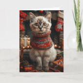 Siamkatze mit Weihnachtsgeschenke Kamin Karte (Vorderseite)