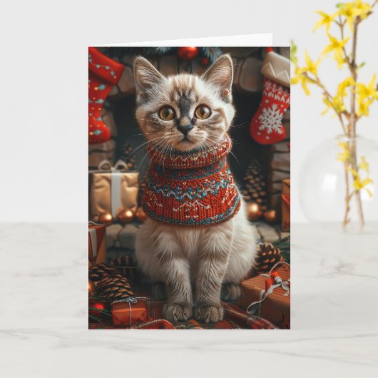 Siamkatze mit Weihnachtsgeschenke Kamin Karte (Gelbe Blume)