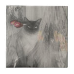 Siamkatze Schwarz-Weiß-Tier Fliese<br><div class="desc">Hübsche siamesische Katze, die auf einem Regal posiert, umgeben von hängenden, getrockneten Blume, die in einem Vintagen, alten Schwarz-Weiß-Look mit einer Touch von Keramik Fliesen oder Trivet. Klicken Sie auf Anpassen, um Text hinzuzufügen. Kontaktieren Sie mich mit Fragen oder Wünschen. Dieses Bild ist auf vielen Produkten in meiner Galerie verfügbar....</div>