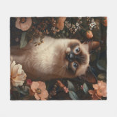 Siamkatze, umgeben von blütenrosa Blume Fleecedecke (Vorderseite (Horizontal))