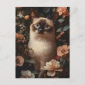 Siamkatze, umgeben von blütenrosa Blume Postkarte (Vorderseite)