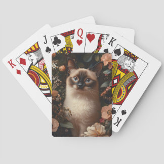 Siamkatze, umgeben von blütenrosa Blume Spielkarten